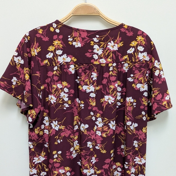 Isabel Maternity Burgundy Floral Tie Waist Flutter Short Sleeve Dress Medium - Picture 5 of 6